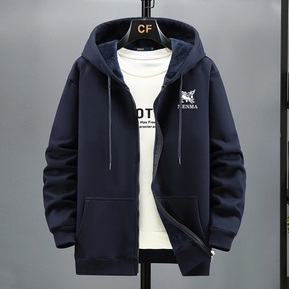 Men's Plus Size Hoodies Jacket Winter Fleece Warm Hooded Sweatshirt Big Size 12XL Coat Man Casual Loose Hoodie 10XL 9XL