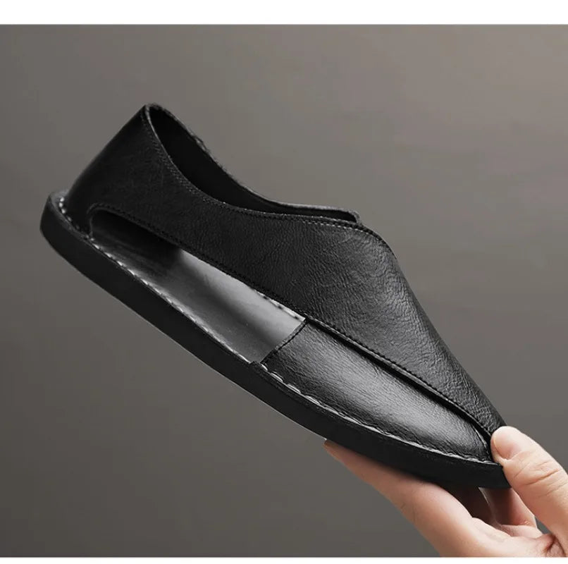 Sandals Men Summer Genuine Leather Mens Shoes Youth Beach Shoes Lightweight Breathable Slippers Men's Sandal Low Top Mens Shoes