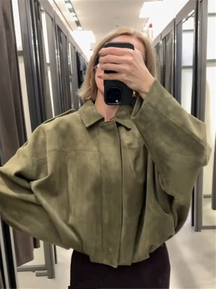 Solid Color Lapel Long Sleeves Jacket Woman Waist Cinching Loose Straight Shorts Female Sets Baggy Casual Street Women's Suit