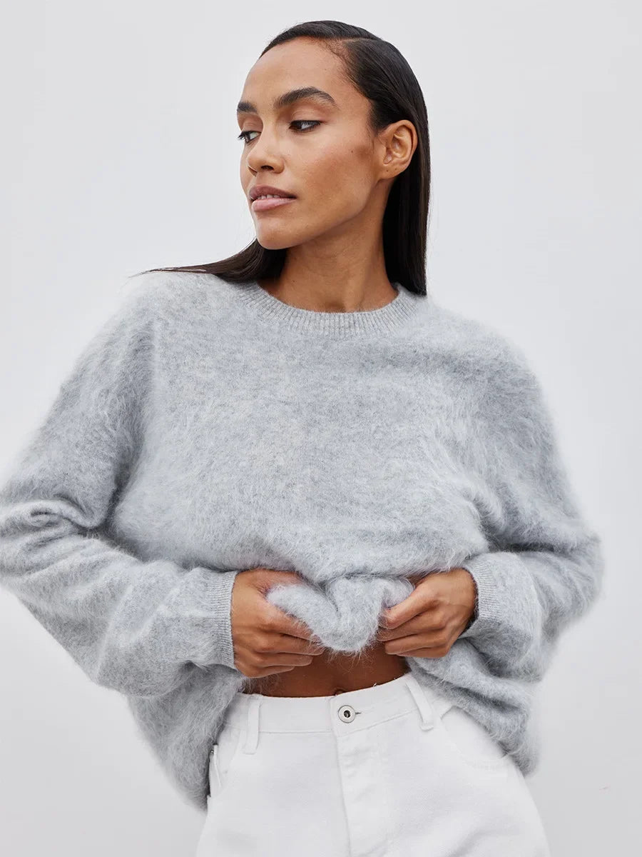 Blubelle Women's Autumn Winter Solid Color Knit Sweater O-Neck Long Sleeve Loose Fit Casual Relaxed Fashion Pullovers