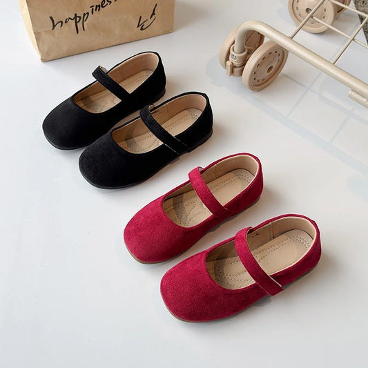 Spring Girl's Casual Shoes Round Toe Hook-loop Shallow Chic Kid's Flat Shoe Solid Colors Anti-slip Daily All-match Children Shoe
