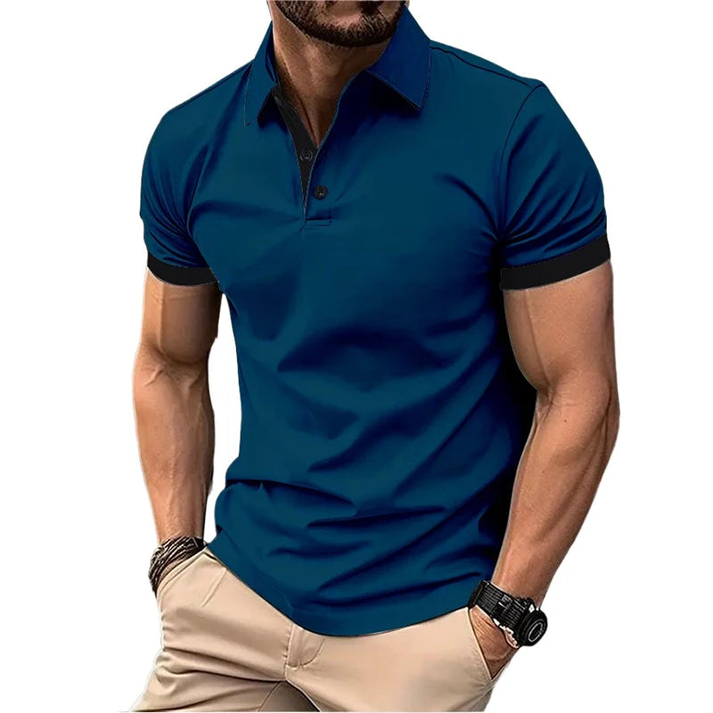 Summer Short Sleeve Polo Shirt Mens Large Stritching T Shirts Lapel Business Breathable Tee Shirt Lightweight Sweatwear