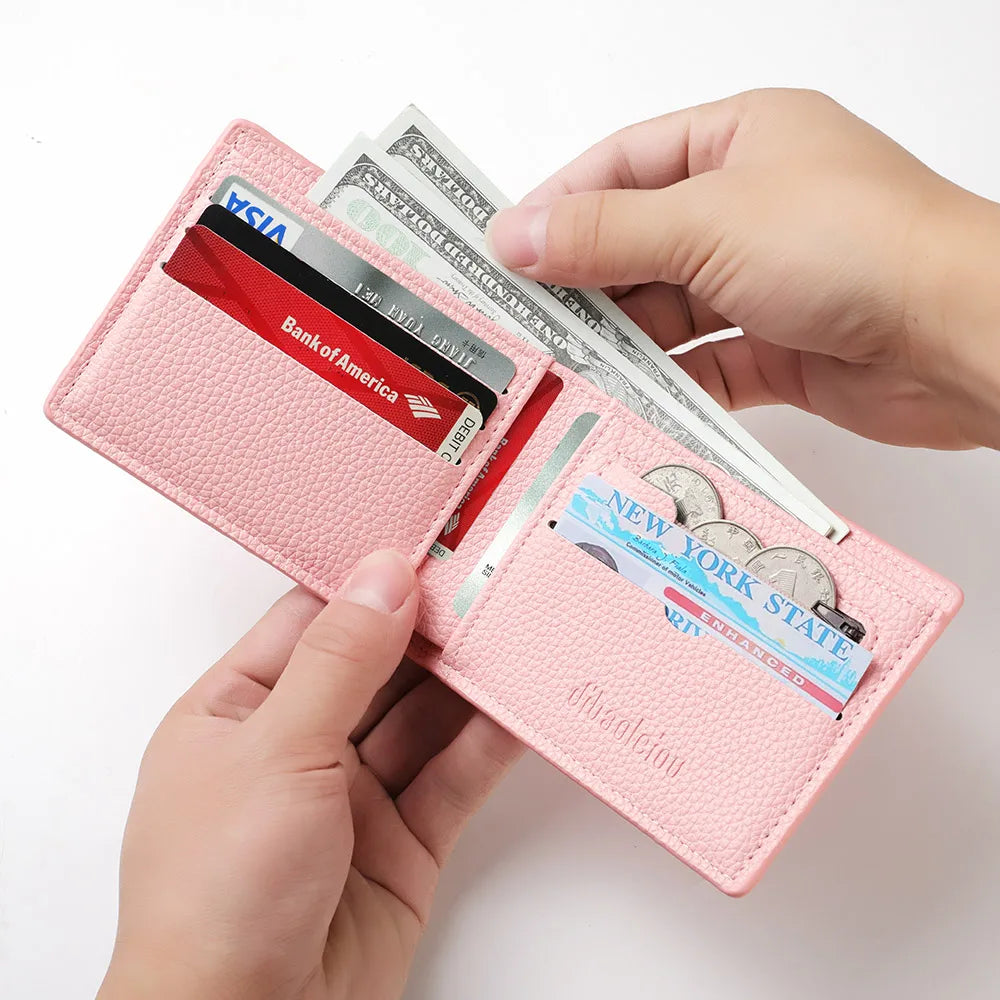 Men's Short Wallet PU Leather Mini Pattern with Multiple Card Slots And Zipper Coin Pocket