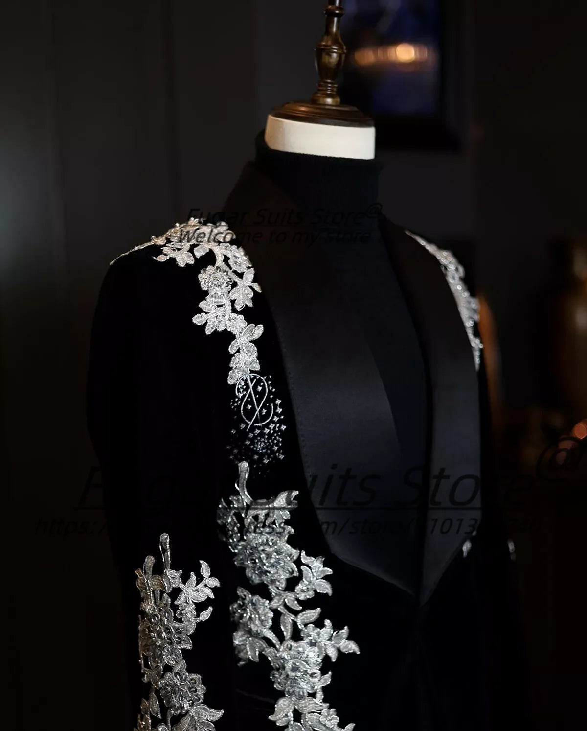 Luxuly Shiny embroidery Wedding Suits For Men Slim Fit Shawl Lapel Groom Tuxedos 2 Pieces Sets High-end Male Blazers Ropa Hombre