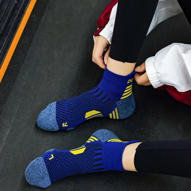 6 Pairs Marathon Running Socks Men Professional Sport Ankle Socks Thickened Towel Cushioned Tube Fitness Short Socks
