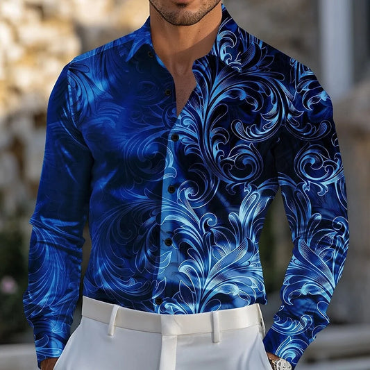 Men's New Floral Print Ombre Shirt Formal Shirt Long Sleeve Retro Holiday Wear Summer Spring Autumn Lapel 3D Printed Button-Down
