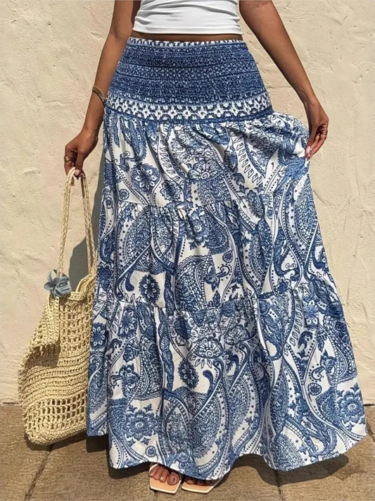 Holiday Print Skirt For Women Fashion Loose Long Skirts Female Casual Boho Beach Streetwear Y2k Women's Clothing Summer New 2025