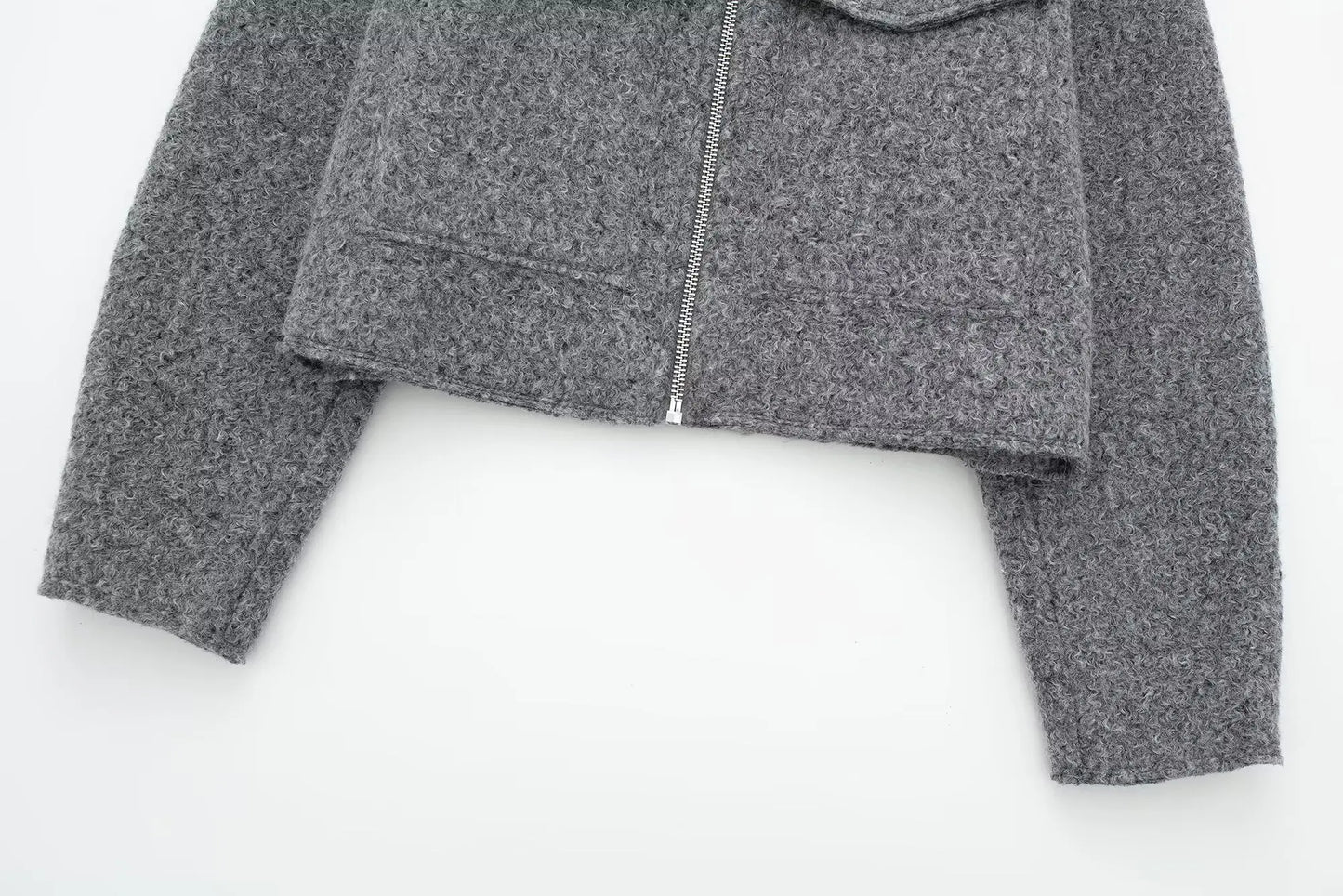 DUOPERI Women Fashion Winter Autumn Fleece Cropped Jacket Lapel Collar Long Sleeves Female Chic Lady Casual Short Outwear