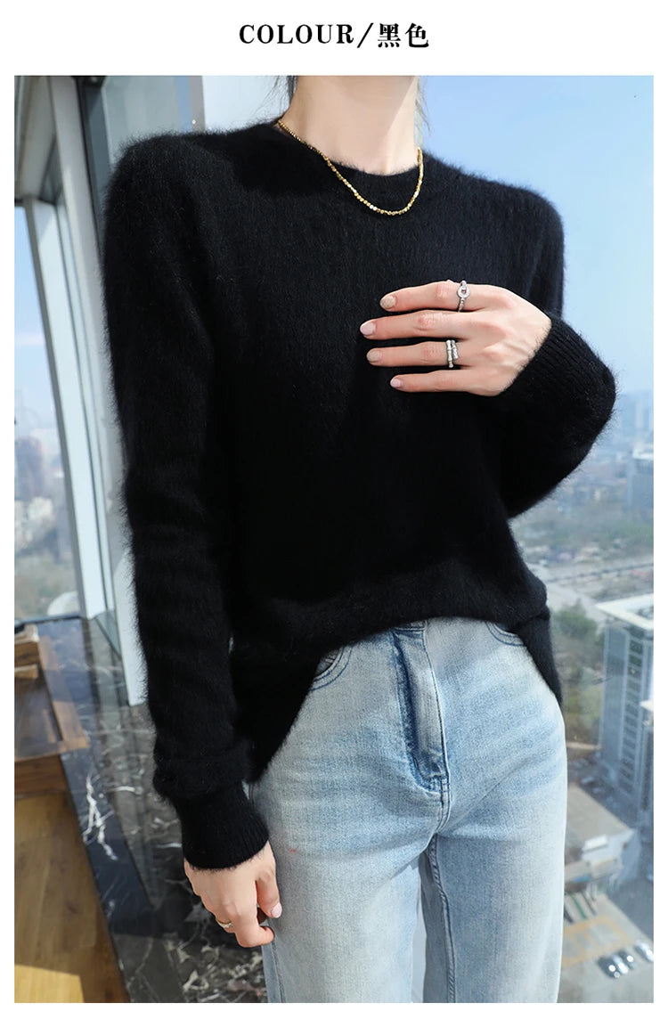 Autumn and winter women's semi high neck pullover sweater solid color knitted slim fit women's 100 mink cashmere sweater new sty