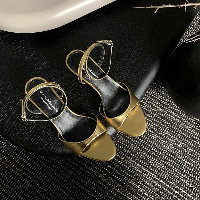QUTAA 2025 Sexy Women High Heels Sandals Open Toe Pumps Shoes Slingbacks Party Genuine Leather Ankle Strap Shoes Office 34-40