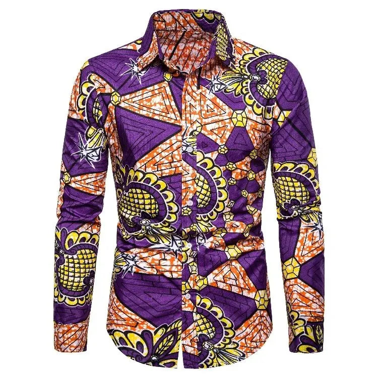 African Traditional Print Men's Shirts Casual Single-Breasted Blouses Long Sleeve Shirt Streetwear Trend Lapel Tops Men Clothing