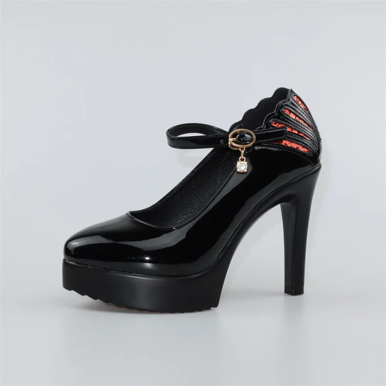 11cm Small Size 32-43 White Wedding Shoes Patent Leather Platform Pumps 2026 Formal Thin High Heels Shoes Model Office Party