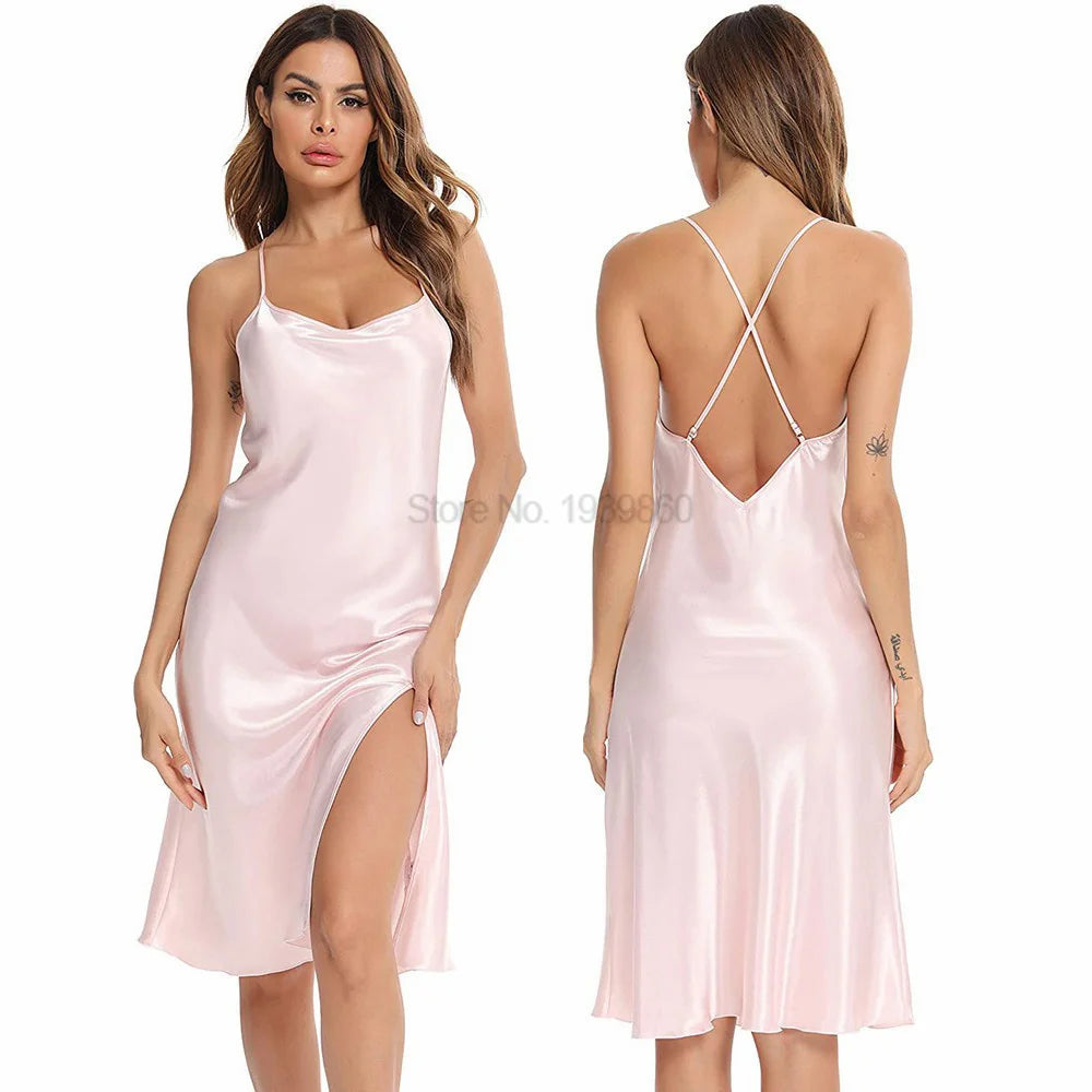 Summer Nightdress Ruffles Lady Nightwear Nightgown Satin Spaghetti Straps Skirt Intimate Lingerie Sexy Home Clothes Bathrobe