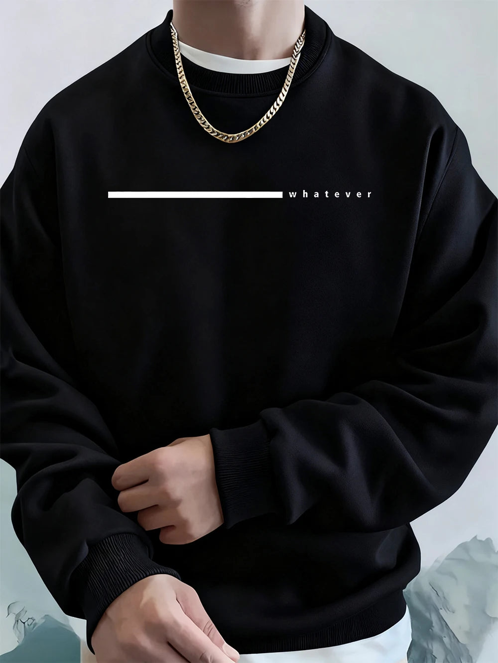 Simple Whatever Letter Printed Men'S Sweatshirt Winter Loose Hoodie Sports Crewneck Fleece Warm Sportswears Basics Men Clothes BAZAARHUBO