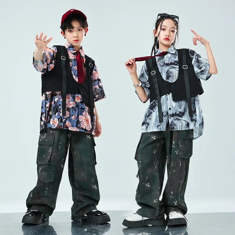 Kids Tracksuits Teens Stage Fashion Show Dance Clothes Boys Girls Suits Sets Vest Pant Shirt Children Jazz Hip Hop Costumes