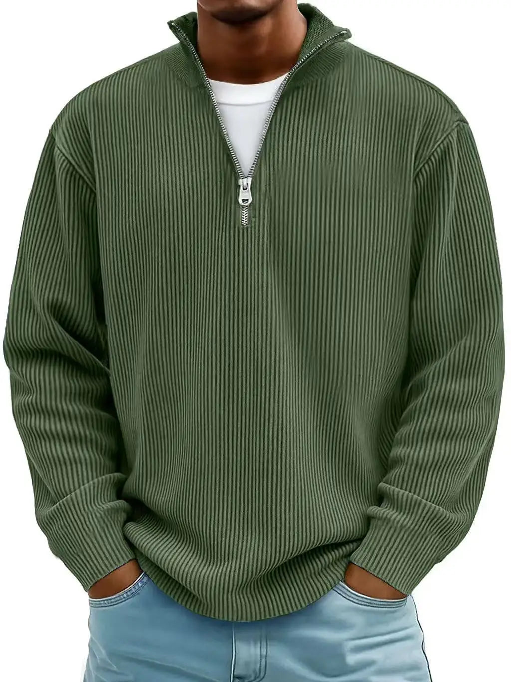 autumn/winter new men's fashion versatile casual stand up collar half zipper design corduroy long sleeved polo shirt sweatshirt