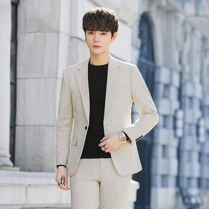 2 Piece Outfit Set Male High Quality 2025 Solid Color Slim Fit Full Men's Suits and Blazers Fashion Pants Luxury Elegant Classic