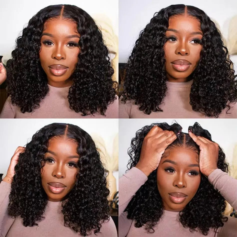 Short Bob Cut Deep Wave 13X4 Lace Frontal Synthetic Wigs For Black Women Cosplay Daily Party Preplucked With Baby Hair Hairline