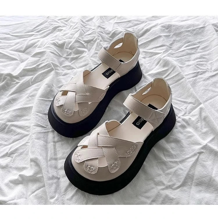 2025 Summer New Retro Style Mary Jane Enclosed Toe Sandals for Women Artistic & Versatile Weaving Style Thick Soled Roman Shoes