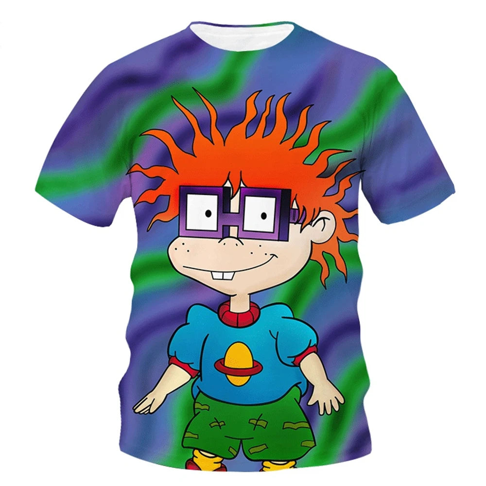 Summer fashion, novelty, creativity, 3D printing, anime character printing, fun, casual, comfortable short sleeved T-shirt