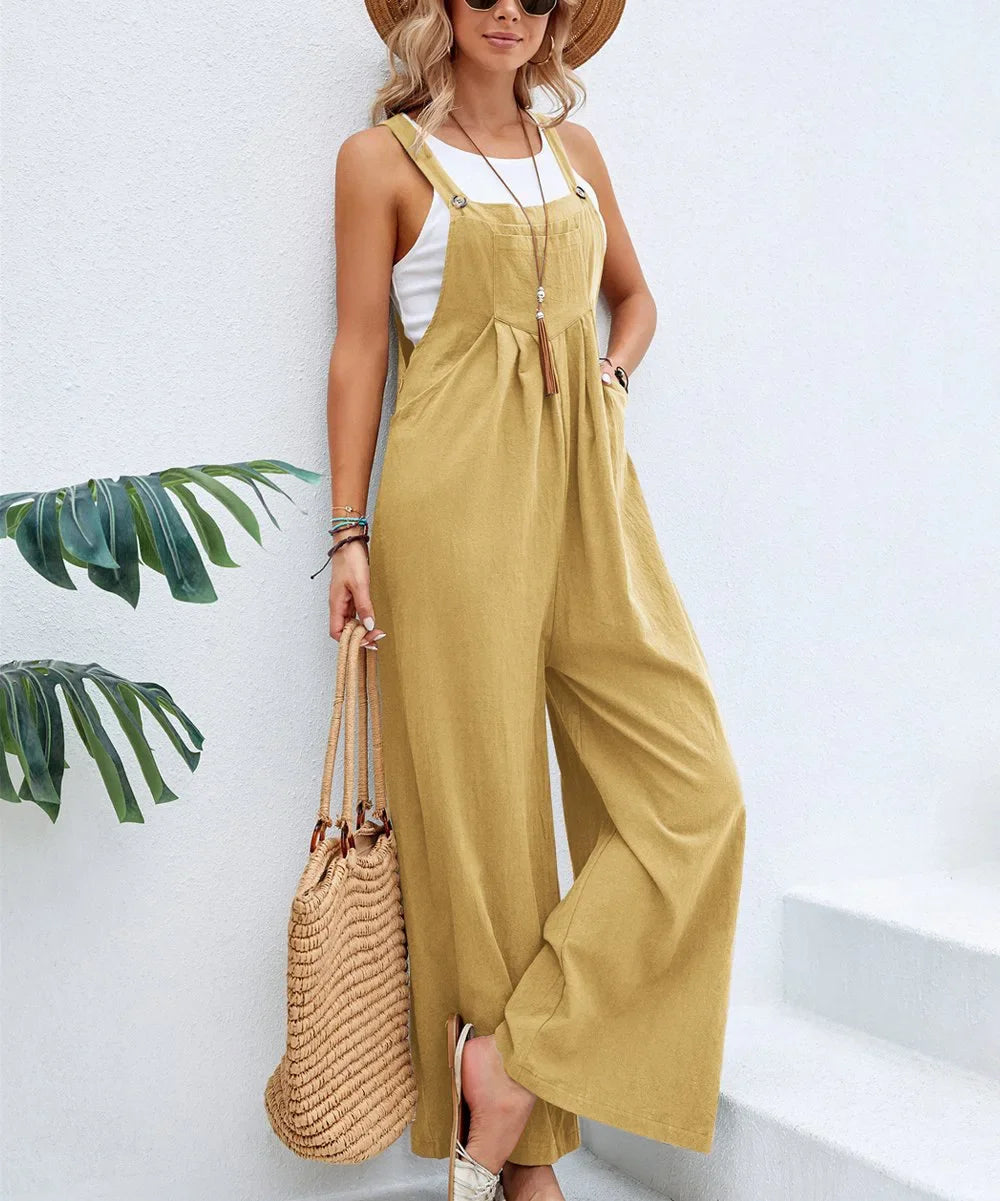 Women Summer Autumn Casual Straps Jumpsuits Elegant High Waist Wide Leg Trousers Harajuku Sleeveless Rompers Streetwear Overalls