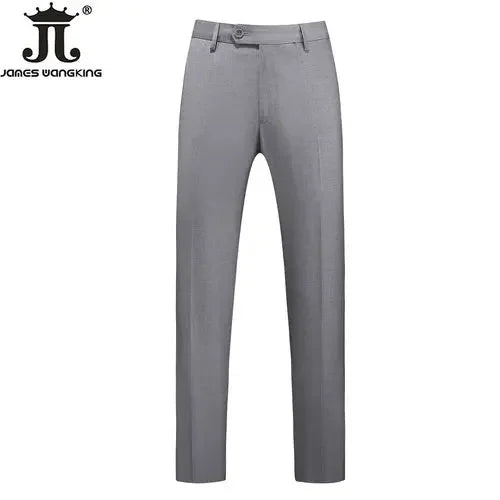British Style Solid High Waist Trousers Men Formal Trousers High Quality Slim Fit Business Casual Suit Pants Groom Wedding Dress