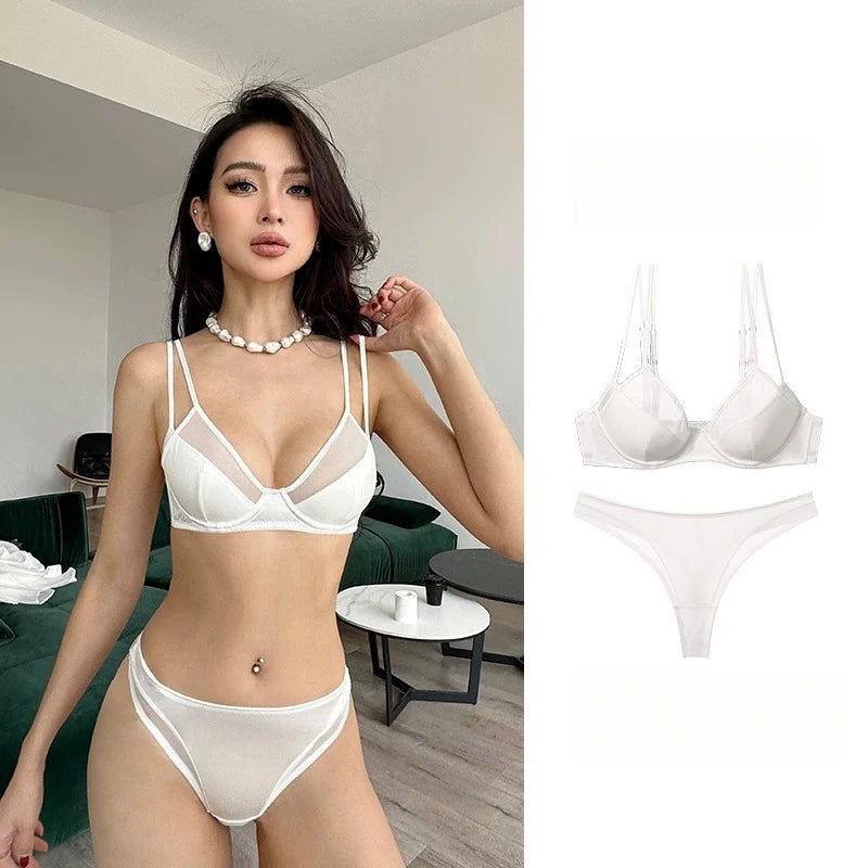 Deep V Push-Up Brief Sets French Bra Thin Sexy Double Shoulder Straps Upper Collection Side Breast Anti-sagging Daily Bra Set