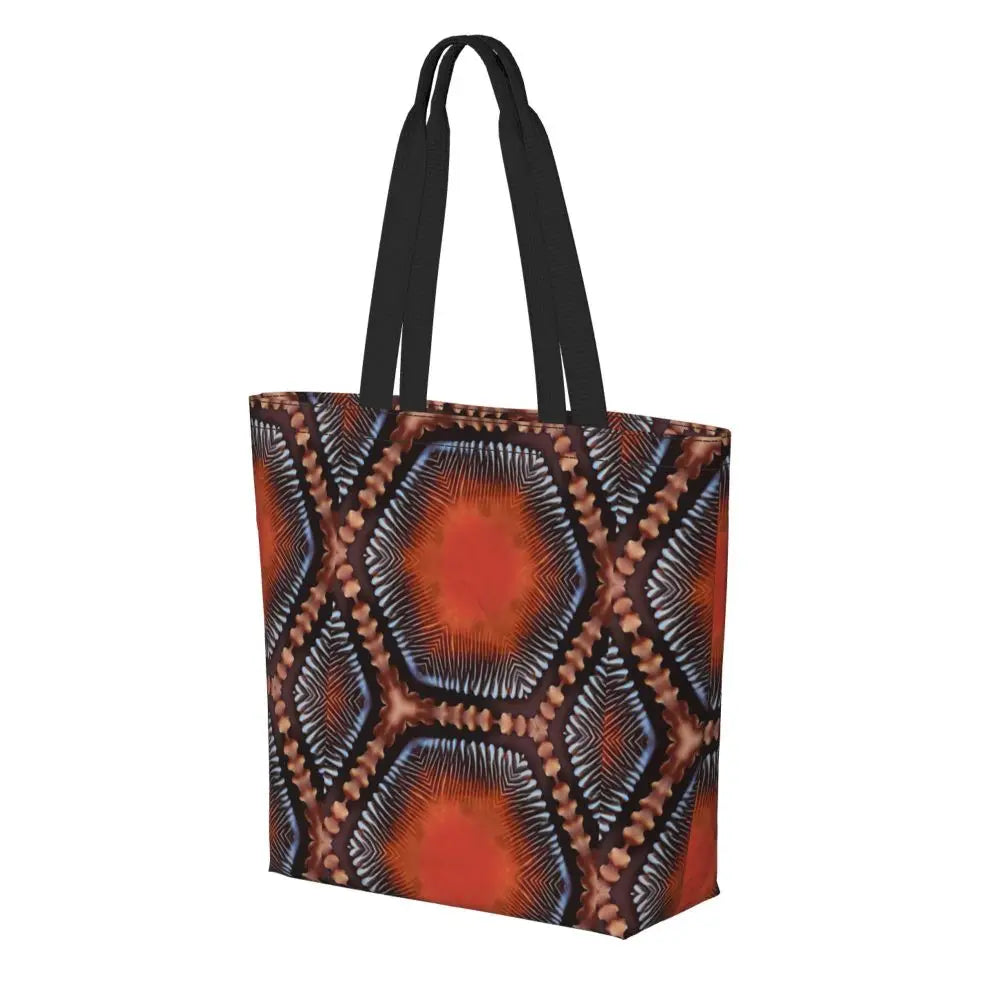 African Ankara Prints Grocery Shopping Tote Bags Women Geometric Ethnic Art Canvas Shoulder Shopper Bags Big Capacity Handbag