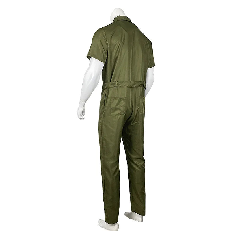 Multi-pocket Overalls Men's Jumpsuits Short Sleeves Trousers Suits Zippered Jumpsuits Men's Overalls Belted Jumpsuits