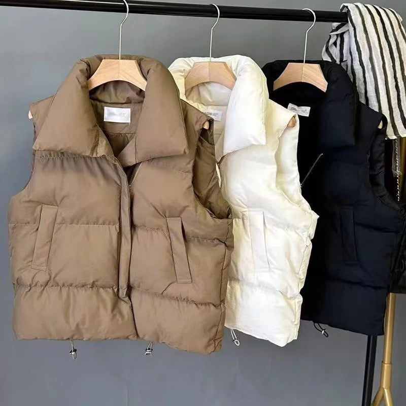 Women Zippered Cotton Vest Winter Autumn Sleeveless Waistcoat Jacket Vintage