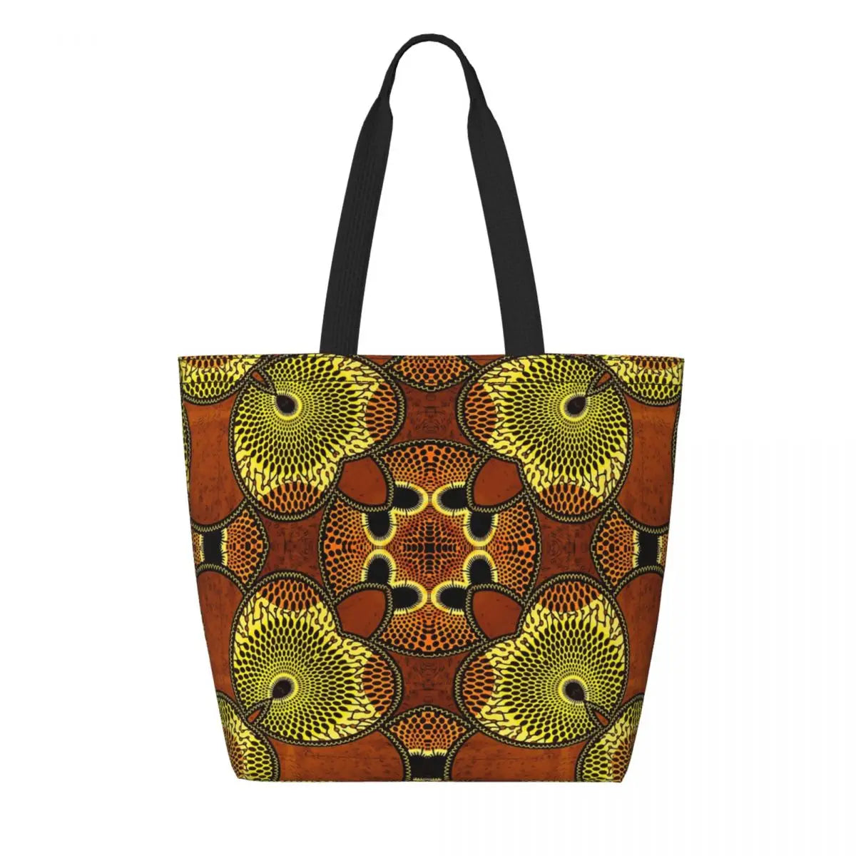 African Ankara Prints Grocery Shopping Tote Bags Women Geometric Ethnic Art Canvas Shoulder Shopper Bags Big Capacity Handbag