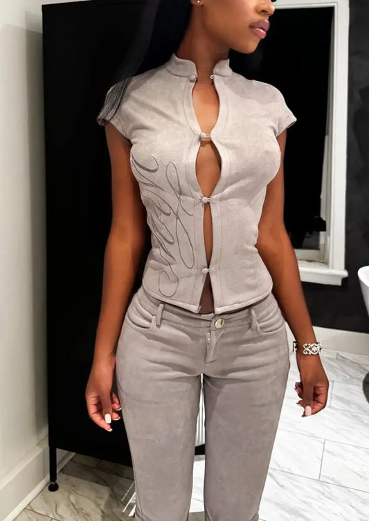 Y2K women's clothing Retro embroidered tops slimming sexy fashionable street trend simple high-end fashionable hotsweet Harajuku
