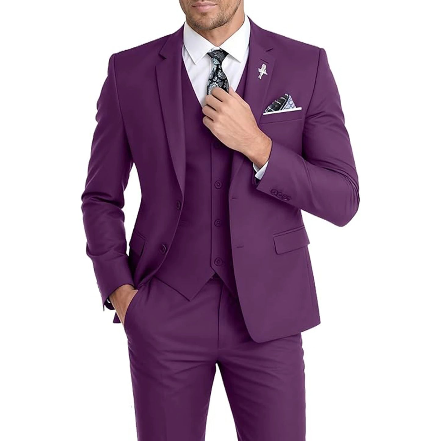 Men's Suit 3 Piece Set Blazer Vest Pants Slim Fit Formal Business Jacket Wedding Tuxedo for Groom Groomsman Business Banquet