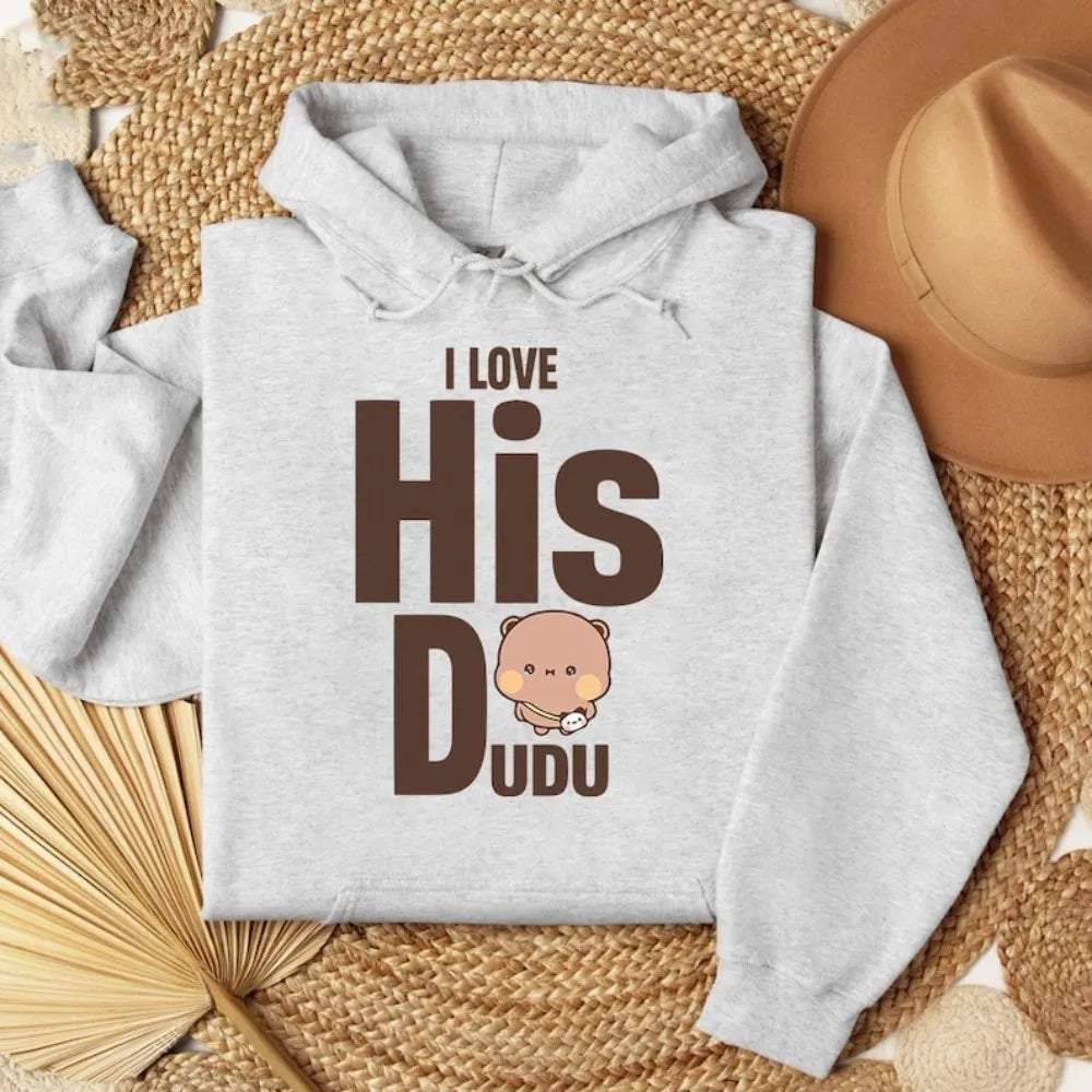 I LOVE HER HIS Bubu Dudu Bear Sweatshirt Cute Matching Couple Hoodies Anniversary Gift Clothing Men Women Casual Daily Life Tops