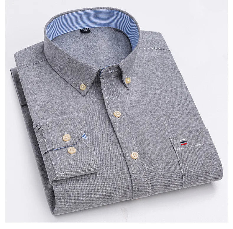Men's Classic Plaid Oxford Long Sleeve Shirts Pocket 100% Cotton Business Casual Formal Standard Fit Workwear Button Down Shirts