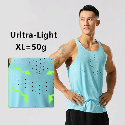 Mens Ultra-Light Quick-Dry Running Vest Summer Breathable Men Tops Marathon Athletics Fitness Gym Sport Training Workout Apparel