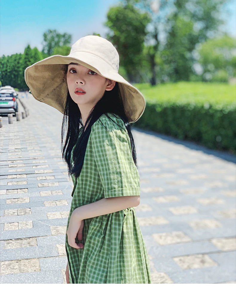 Wide Brim UPF 50+ Sun Hat Women Anti-UV Protection Hiking Fisherman Cap Fold Summer Solid Beach Hat 2024 Double sided Sun hat BAZAARHUBO