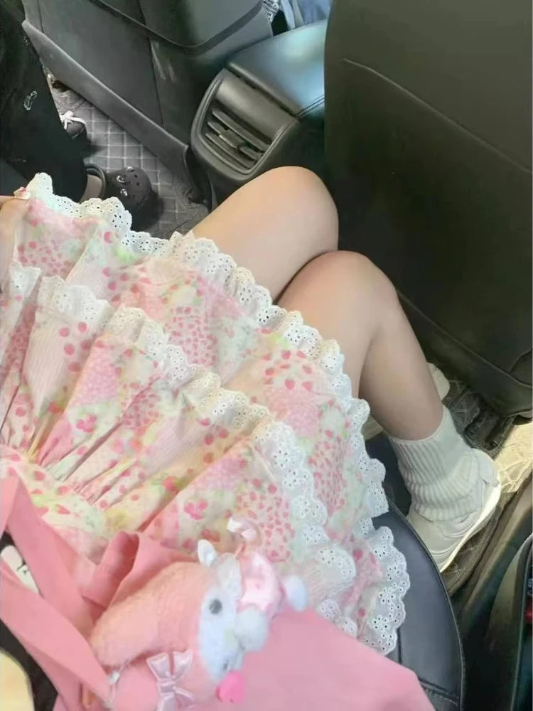 Mini Skirts for Women Sweet Cute Jupe Fashion Summer Japanese 2025 Faldas Mujer De Moda Bow Polka Dot Ruffles Y2k Skirt