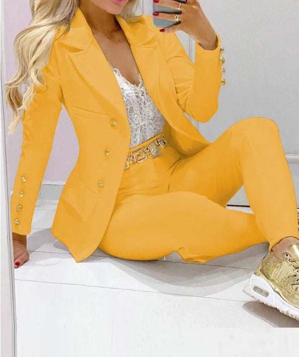 Womens Autumn Two Piece Coat And Pants Set Casual Jacket Trousers 2023