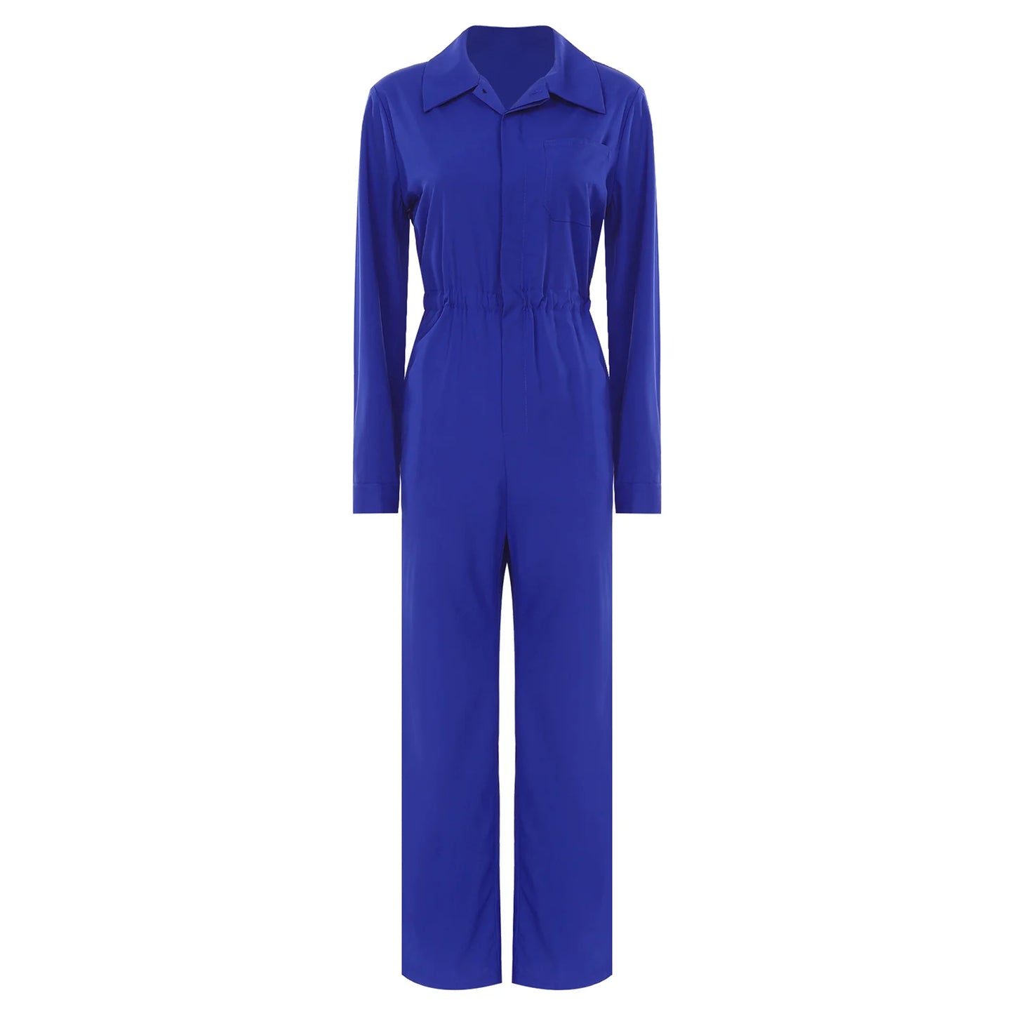 Womens Coverall Solid Color Turn-Down Collar Long Sleeve Button Jumpsuit Mechanic Work Overalls Fashion Casual Cargo Rompers