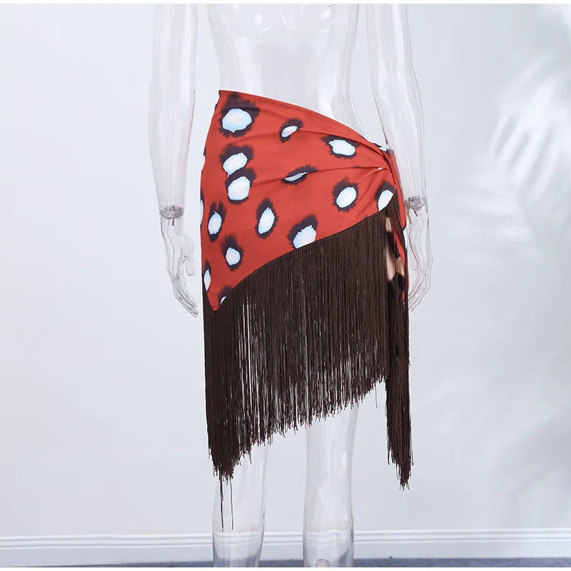 Fashion Leopard Fringed Patchwork Women's Skirts Irregular Double-Sided Lady Mini Skirts 2026 Summer Chic New Female Streetwear