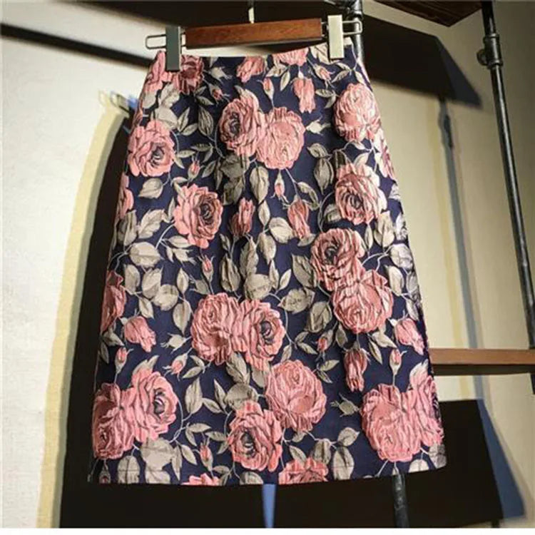 Autumn 2023 High Waist A-line Skirts Light Mature One Step Skirt Ladies Medium Length Retro Wrapped Hip Skirt Jacquard Skirt