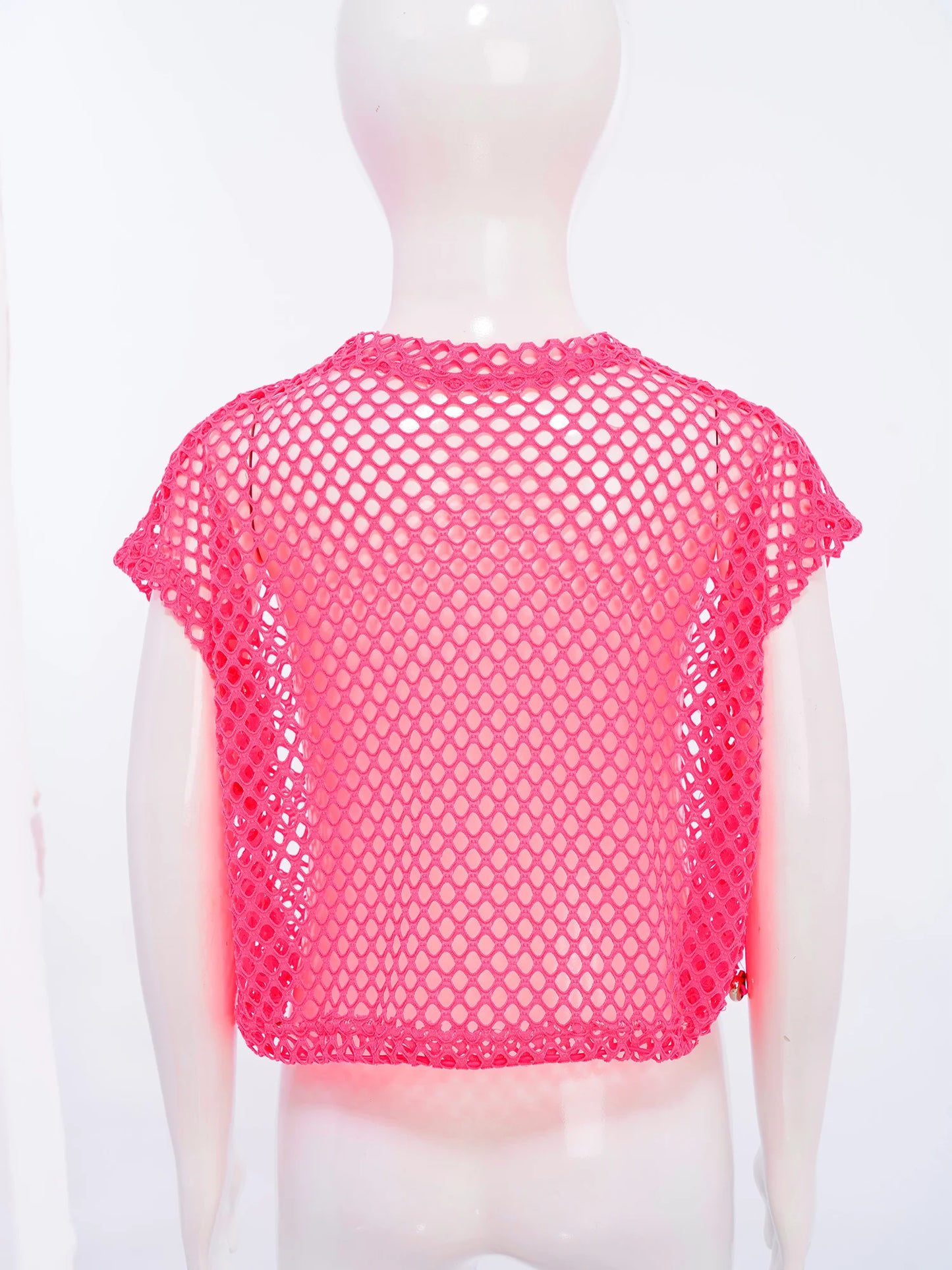 Kids Girls Fishnet Crop Tops T-shirt Casual Summer Short Sleeve See-Through Mesh T Shirt Female Hip-Hop Street Dance Clothing