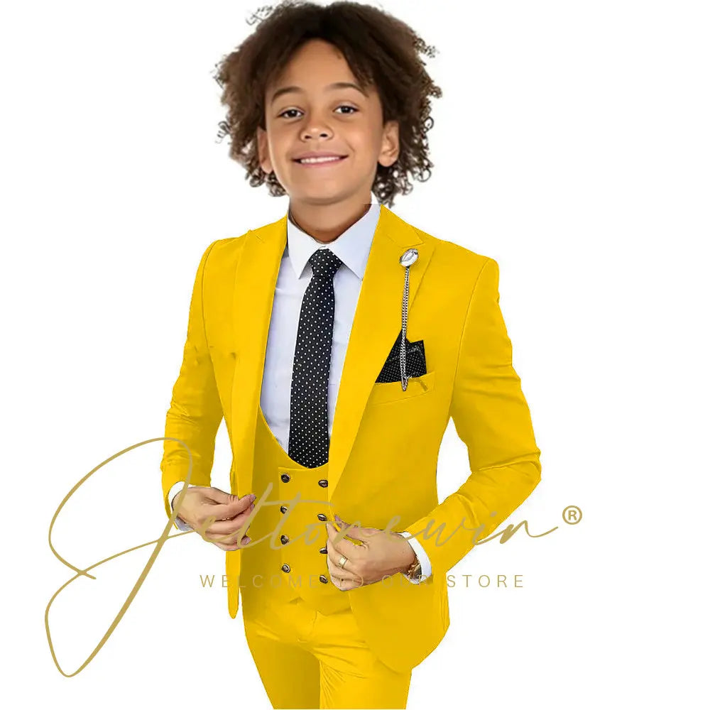 Boys Suit Peak Lapel 3 Pieces Jacket Vest Pants Black Formal Tuxedo Child Blazer Party Dress Wedding Set conjuntos de blazer