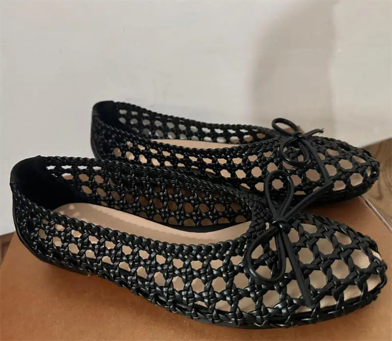 Onlymaker Women Round Toe Black Mesh Ballet flats