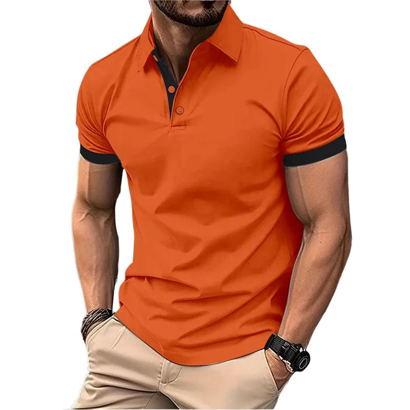 Summer Short Sleeve Polo Shirt Mens Large Stritching T Shirts Lapel Business Breathable Tee Shirt Lightweight Sweatwear