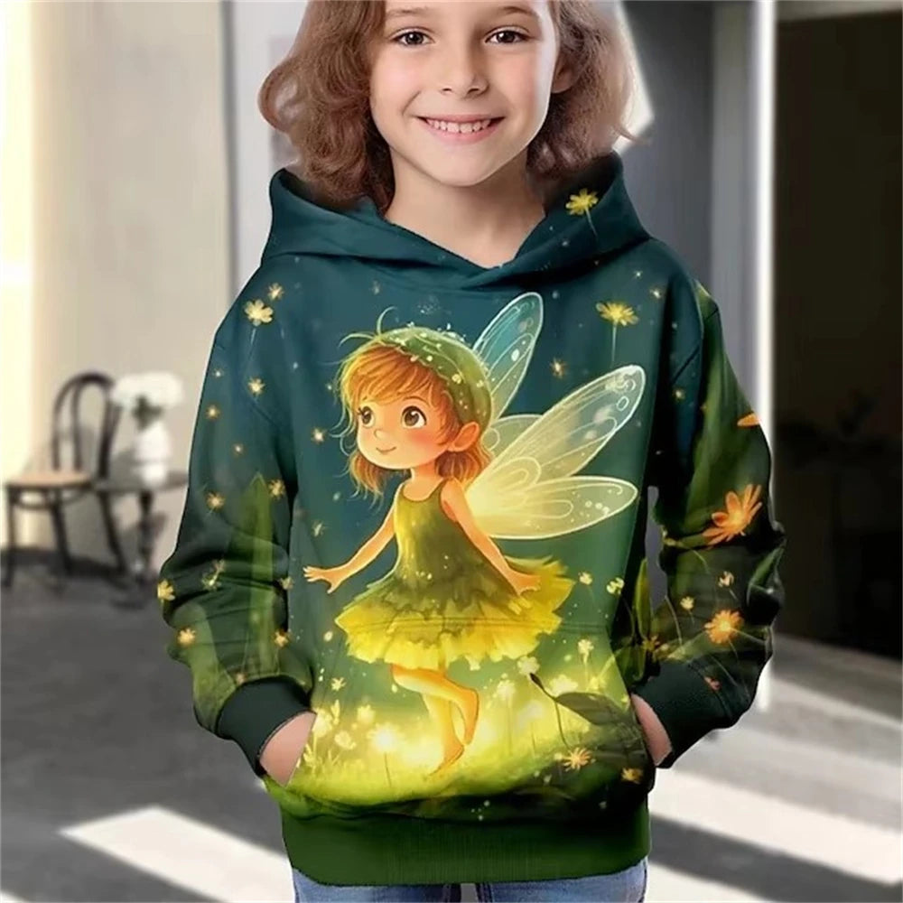 Kids Clothes Girl Hoodies Long Sleeve 3D Cartoon Print Children Spring Fall Clothes Tops Outdoor Casual Polyester Girl Clothing