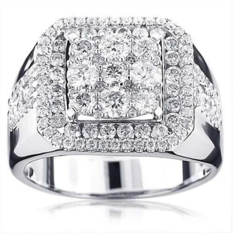 Ofertas Hip Hop Style Trendy Men Rings Copper Ring Iced Out Bling Pave Cubic Zirconia Geometry Ring Charms
