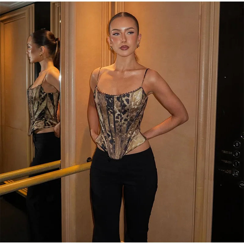 Sexy Satin Fish-bone Corset Women Slim Sleeveless Waist-cinching Spaghetti Strap Tank Tops 2026 New Ladies Spring Summer Outwear