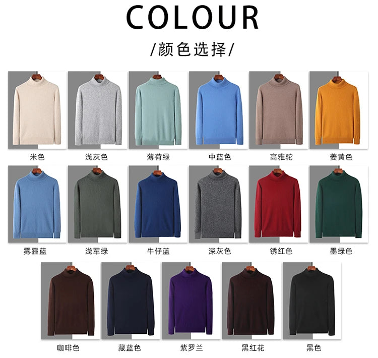 Men's 100% Mink Cashmere Sweater High Lapel Thick Knitted Pullover Casual Large Size Middle-Aged Sweater Autumn Winter New Tops